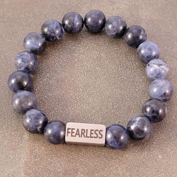 New Custom Word Engraved Silver & Dark Blue Soladite Beaded Stretch Brac… - Picture 6 of 7